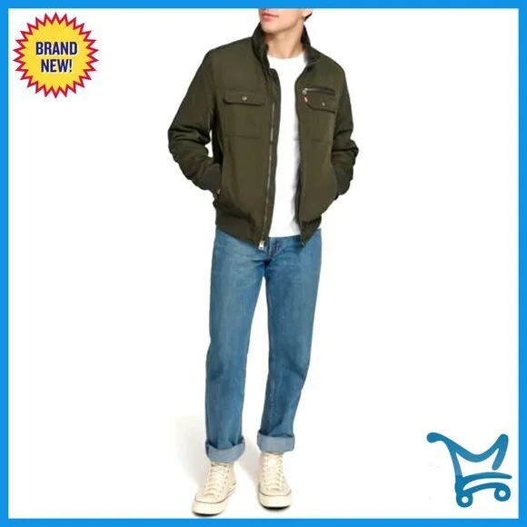Men's Stand Collar Utility Bomber Jacket with Functional Pockets